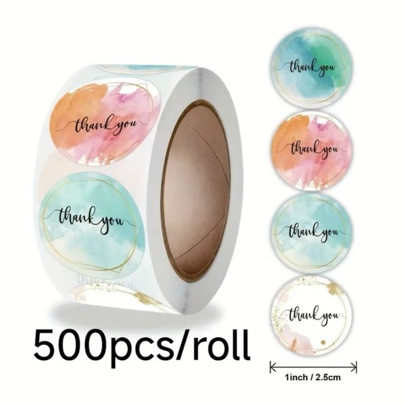 500 Assorted Round Watercolor 1” Thank You Stickers NEW - Picture 6 of 14